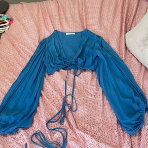 Peppermayo blue tie long sleeve crop shirt size US 2
